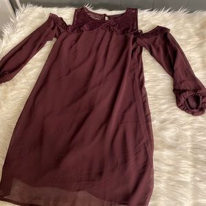 Long sleeve exposed shoulder dress. New